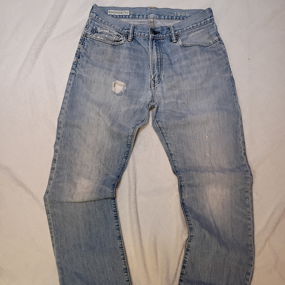 Gap 1969 Vintage Straight Leg Jeans 32X32 Distressed Light Wash